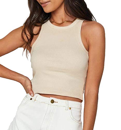 Meladyan Women's Round Neck Basic Racerback Camisole Rib-Knit